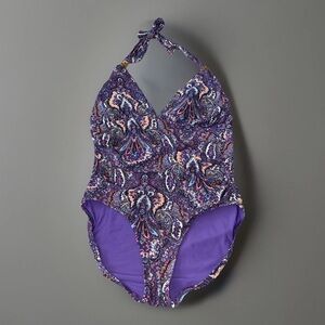 Helen Jon One-Piece Swimsuit Women’s Large Purple Multi‎ Colored Paisley